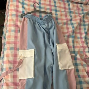 Pink and while and blue cargo pants